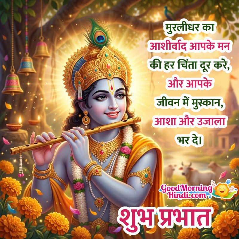 Shubh Prabhat Shri Krishna Blessing Image In Hindi